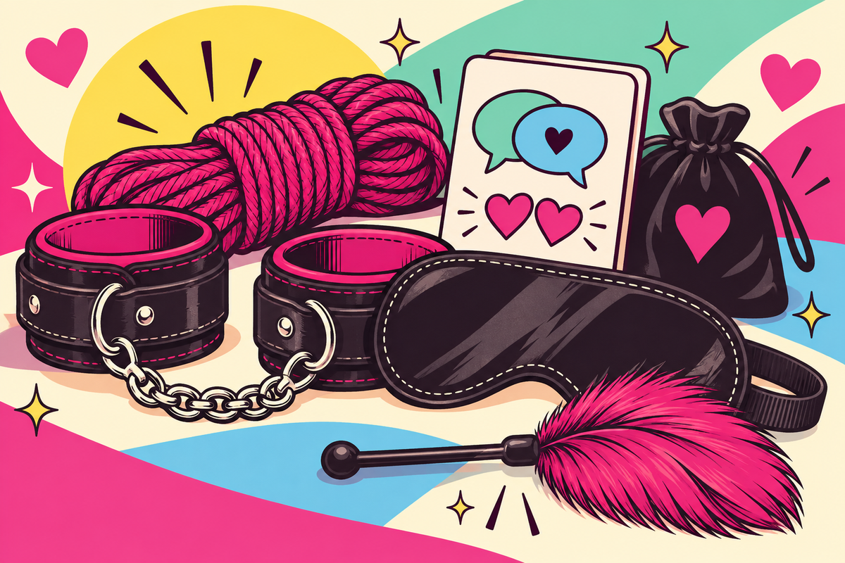 Ilustración editorial sobre bondage para principiantes, guía de seguridad y primeros pasos