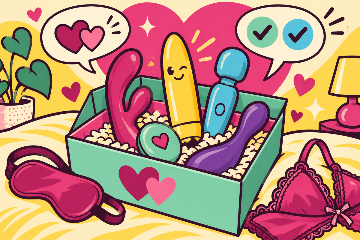 Ilustración editorial sobre cómo elegir un juguete sexual en pareja