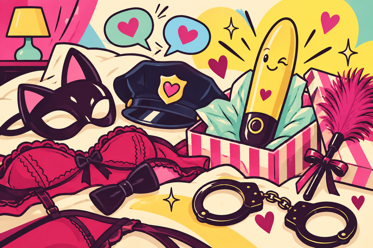 Ilustración editorial sobre disfraces sensuales para parejas, cómo elegir y jugar sin pena