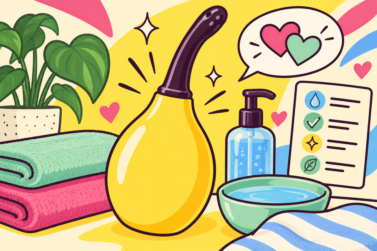 Ilustración editorial sobre ducha anal: qué es, cómo elegirla, higiene segura y uso correcto