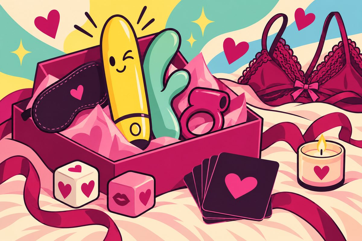 Ilustración editorial sobre ideas para salir de la rutina en pareja con erotismo y juegos