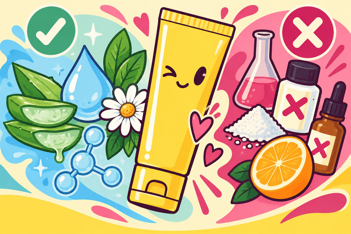 Ilustración editorial sobre ingredientes de un lubricante, qué buscar y qué evitar