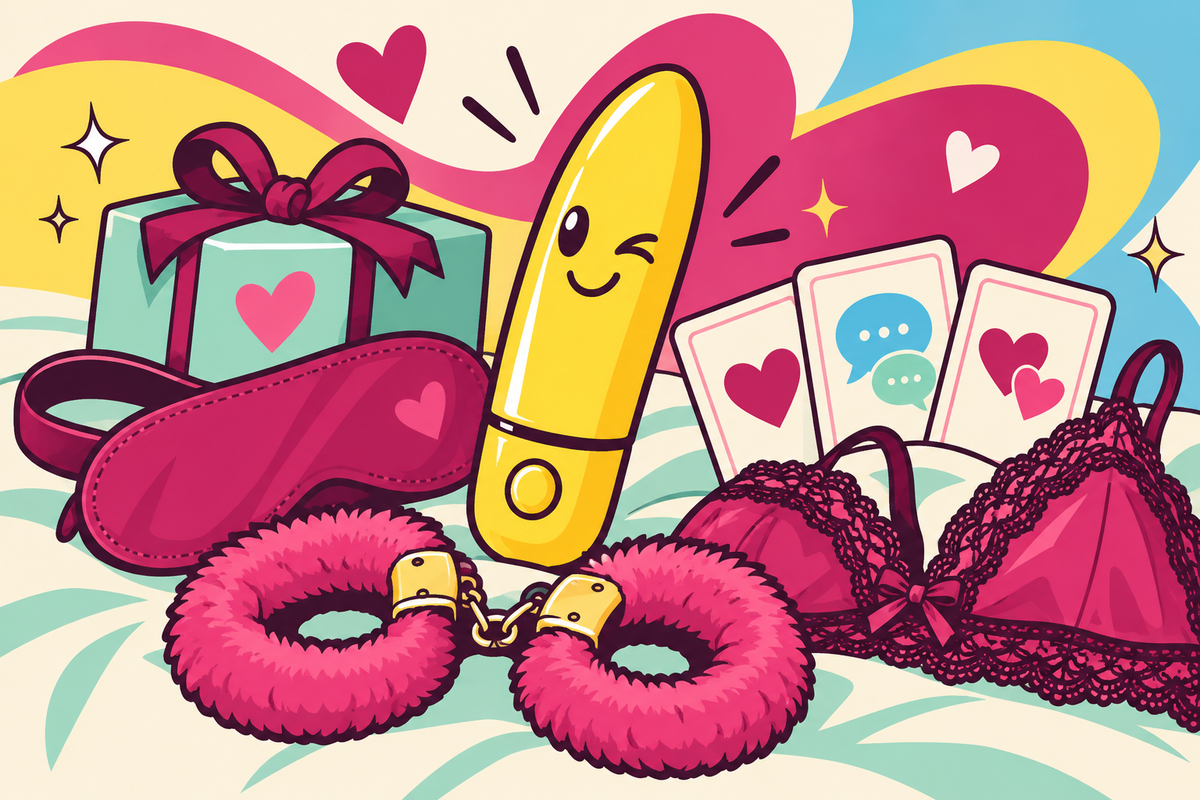 Ilustración editorial sobre juegos sensuales para parejas, cómo jugar sin pena y con ganas