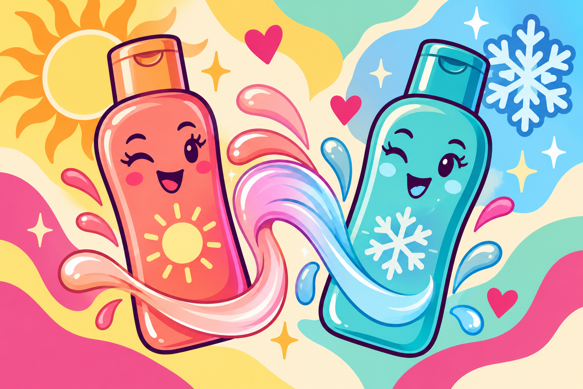 Ilustración editorial sobre lubricantes calientes o fríos, cuál te conviene y cómo probarlos