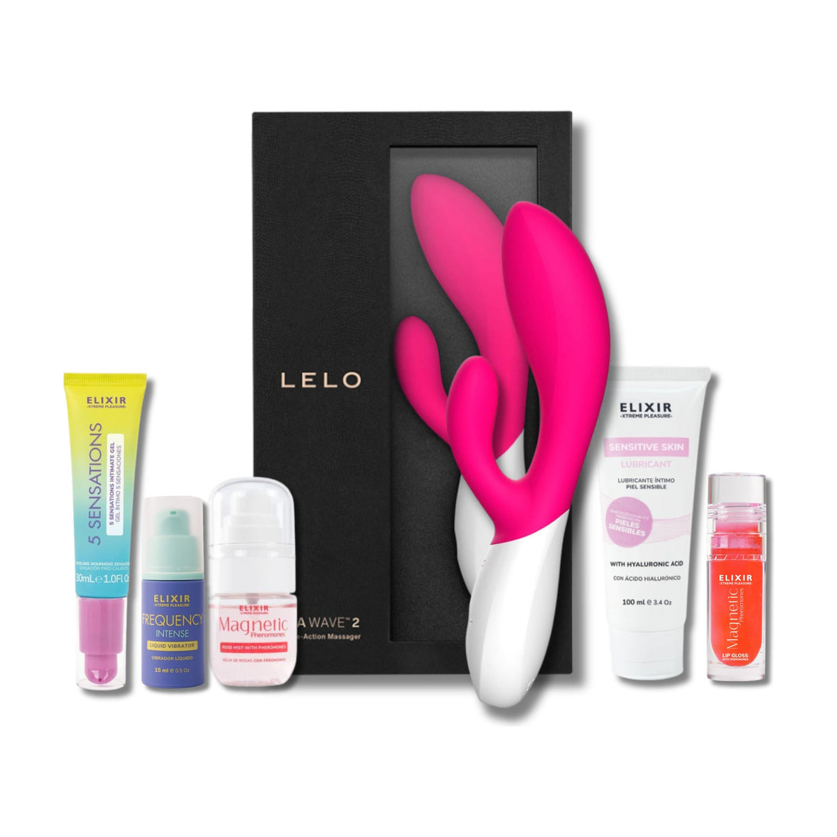Combo Intimidad Consciente by Ezequiel, vibrador Lelo Ina Wave 2 + set Elixir