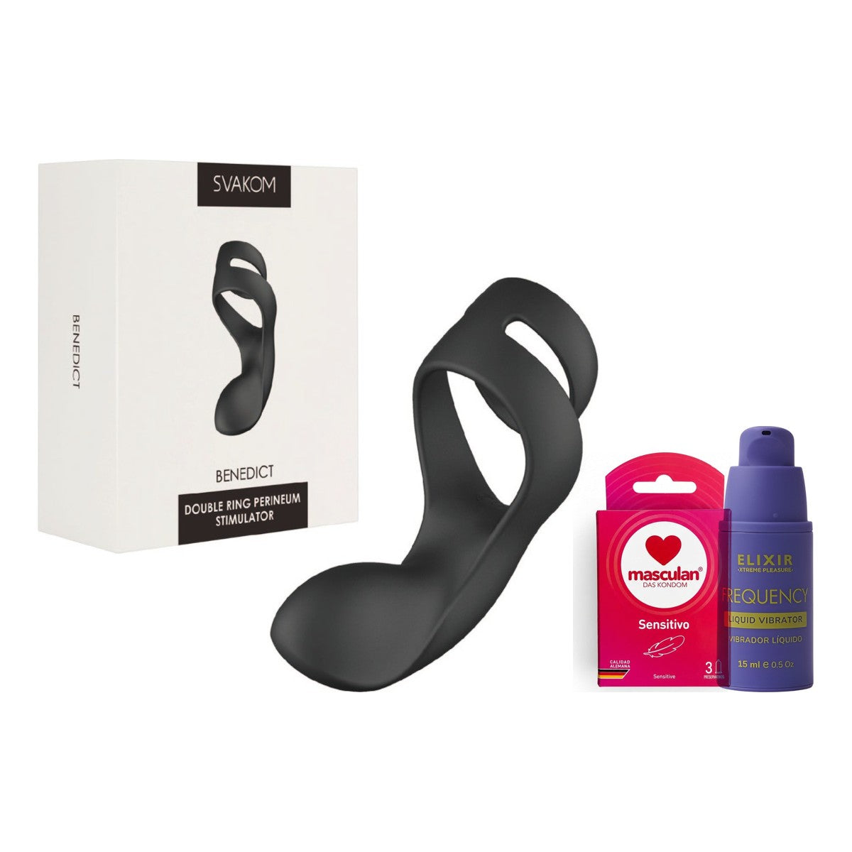 Kit Parejas: anillo vibrador Benedict Svakom, condones y lubricante