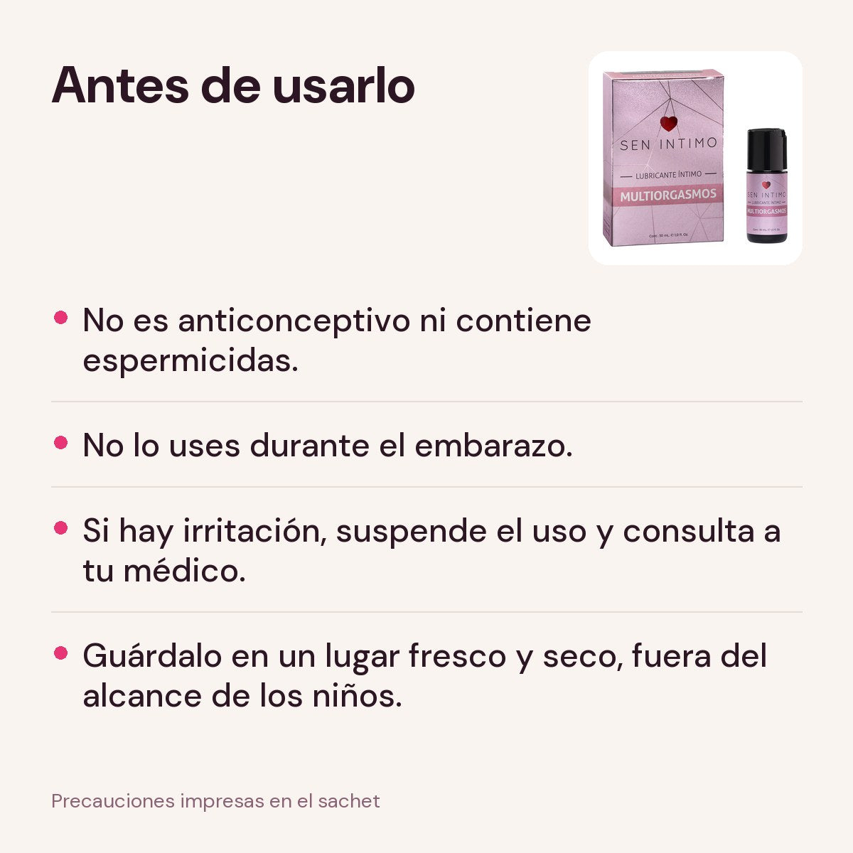Precauciones del Lubricante Multiorgasmos Sen Intimo