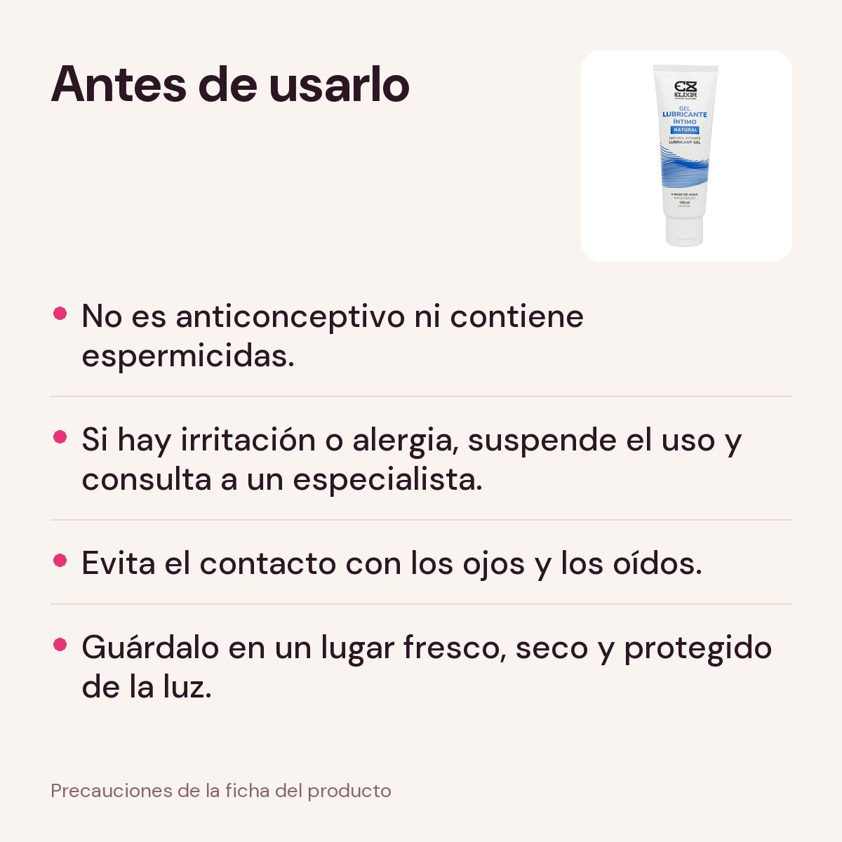 Precauciones del Lubricante Íntimo Neutro Elixir