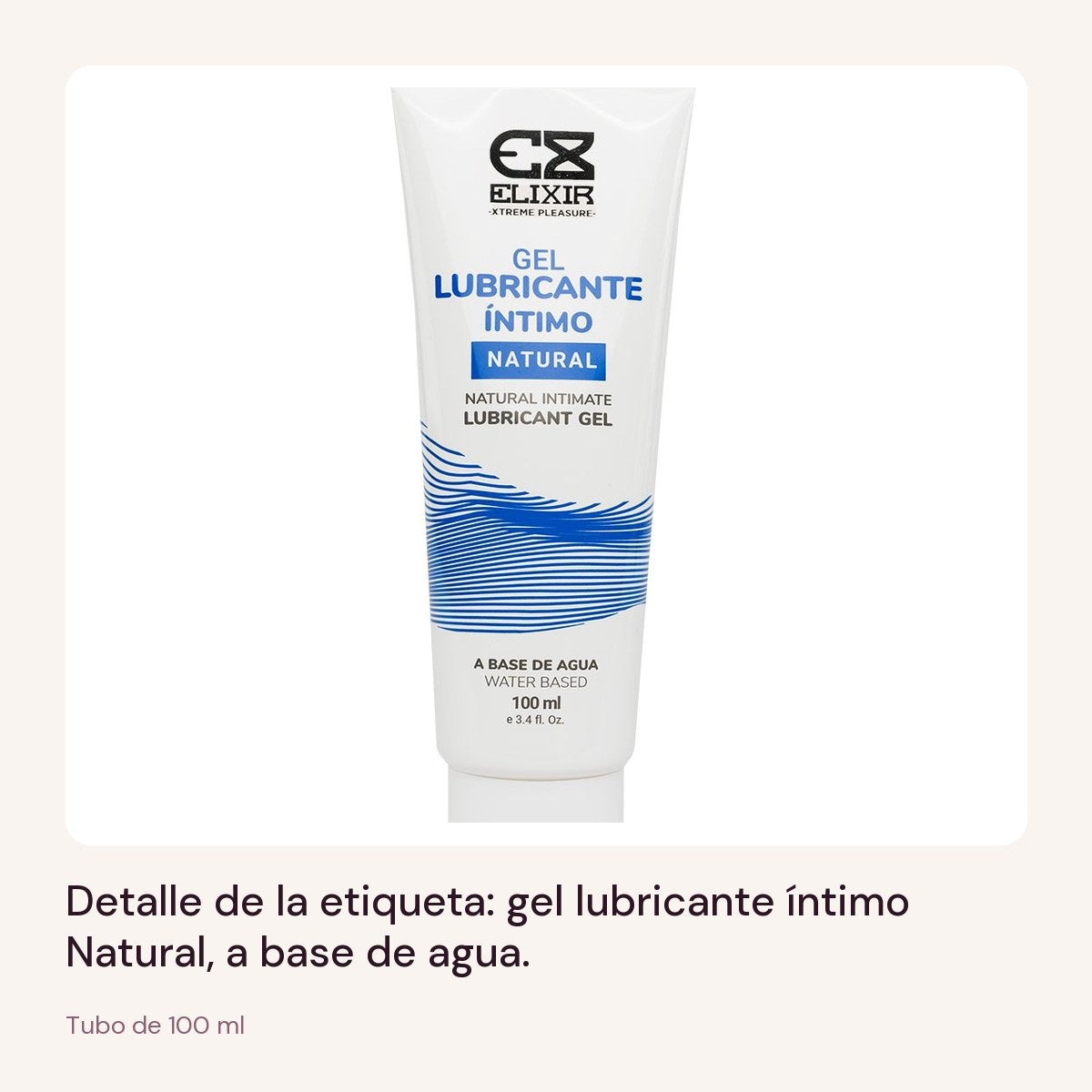 Detalle de la etiqueta del Lubricante Íntimo Neutro Elixir de 100 ml