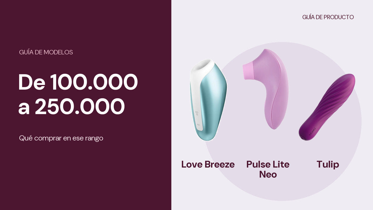 Succionador Love Breeze, Pulse Lite Neo y bala Tulip, opciones entre 100.000 y 250.000 pesos.
