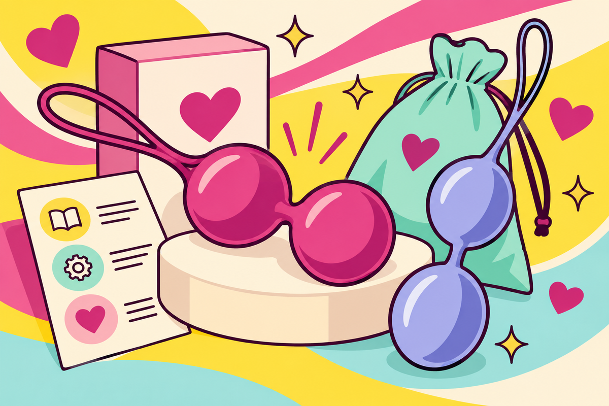 Ilustración editorial sobre bolas chinas y bolas de Kegel, qué son y cómo se usan