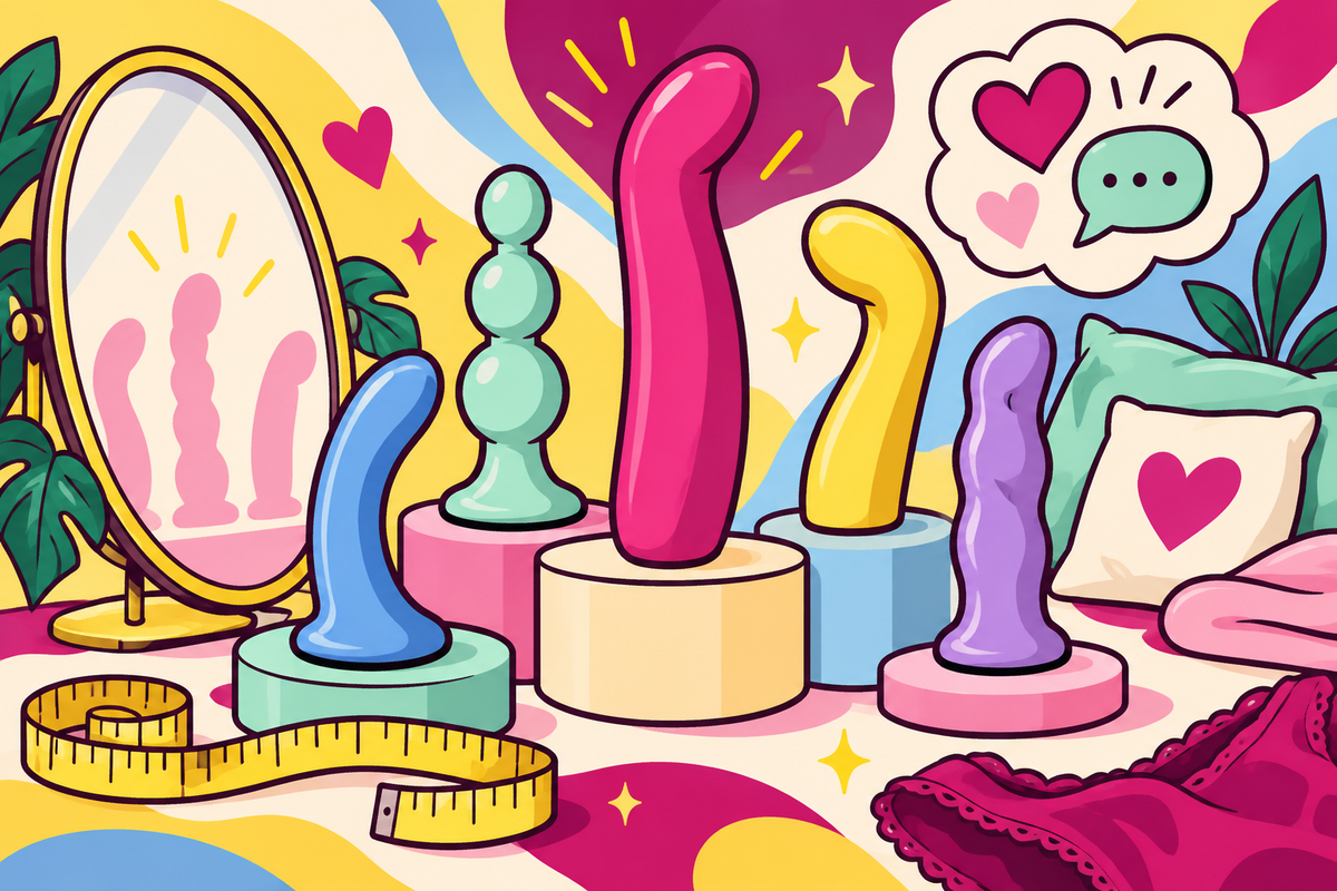 Ilustración editorial sobre cómo elegir un dildo según tu cuerpo y tu comodidad