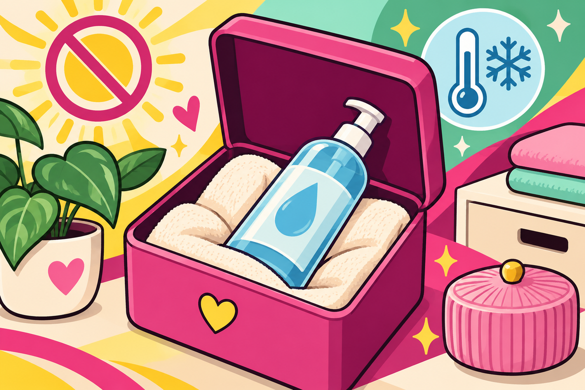 Ilustración editorial sobre cómo guardar un lubricante íntimo para que dure