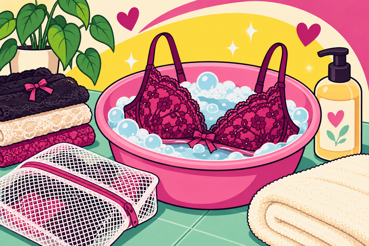 Ilustración editorial sobre cómo lavar y cuidar la lencería fina para que te dure