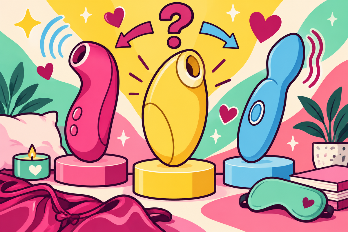 Ilustración editorial sobre succionador, estimulador o vibrador de clítoris, cuál elegir