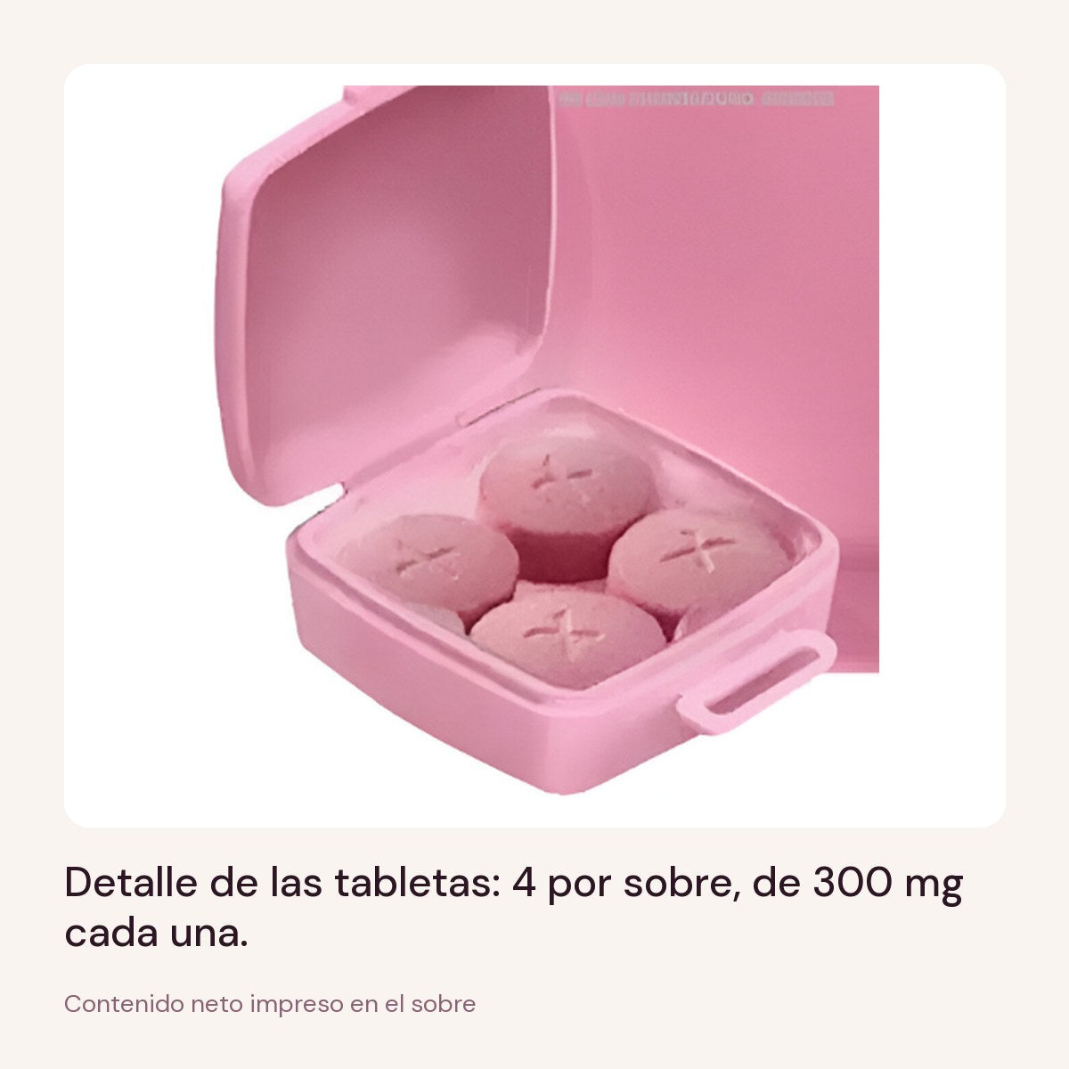 Detalle de las tabletas rosadas del Vigorizante Femenino Power Sex en su pastillero